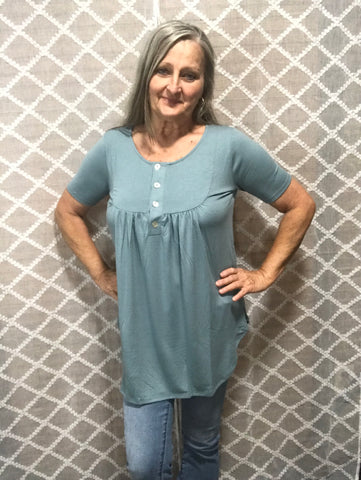 Ash blue flowy button up top