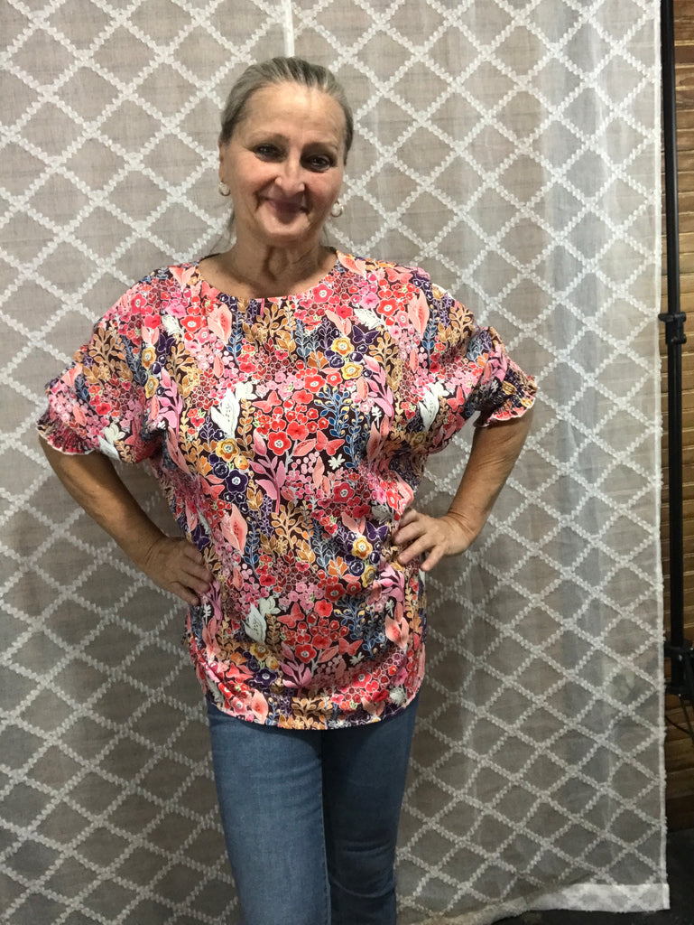 Floral Print Oversized 3/4 Sleeve Tunic Blouse