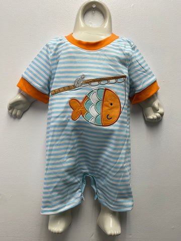 Abbie & Evie Blue Stripe Onesie w/fish