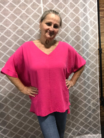 Cuff Sleeve Oversized Shirt-Pink