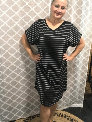 black and white striped dress