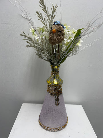 20"T x5"round w/rhinestone Home Decor w/brown bird & Floral