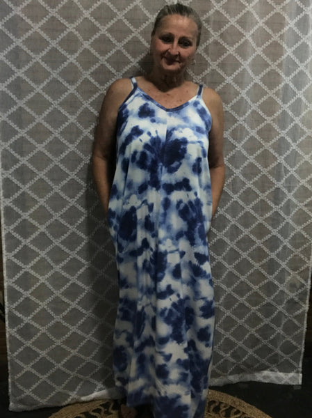 Blue and White Tie-Dye Maxi Dress