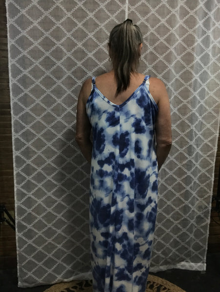 Blue and White Tie-Dye Maxi Dress