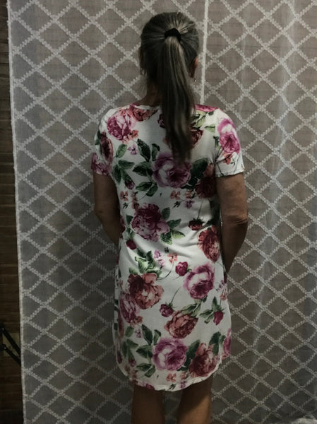 Ivory Dress w/Pink Floral Print