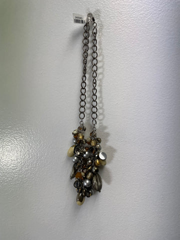 18" clash of brown/tan/Cream Beads Silver Necklace
