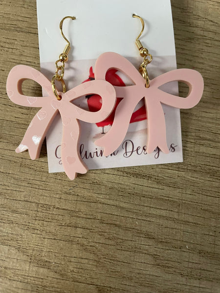 Acrylic Earrings-Light Pink Resin Bow