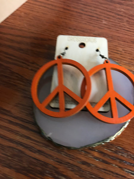 Peace Sign Wood Earrings