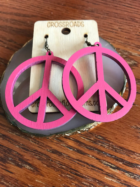 Peace Sign Wood Earrings