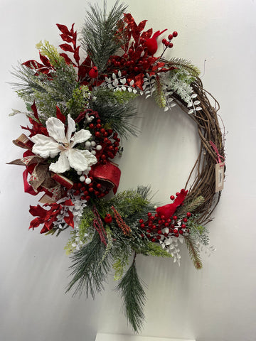Christmas Wreath W/Red Birds