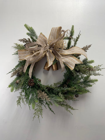 Christmas Natural Wreath w/Burlap Bow