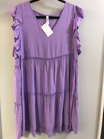 Babydoll Style Dress/w Ruffled Sleeves-Purple