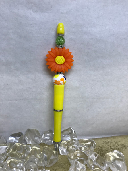 Beaded Pens-Orange Flower