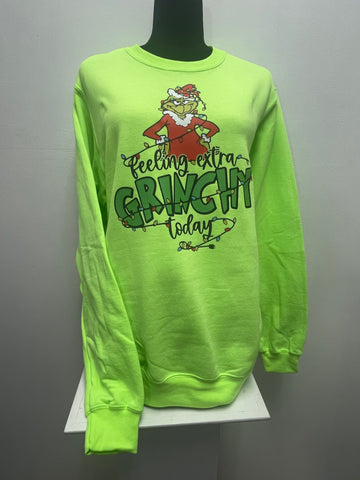 Port & Company Lime Green Sweatshirt w/Grinch "Feeling Extra Grinchy today"