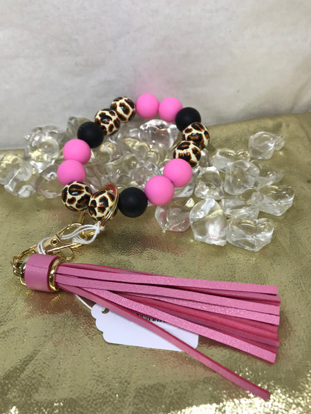 Beaded Keychain-Pink Leopard