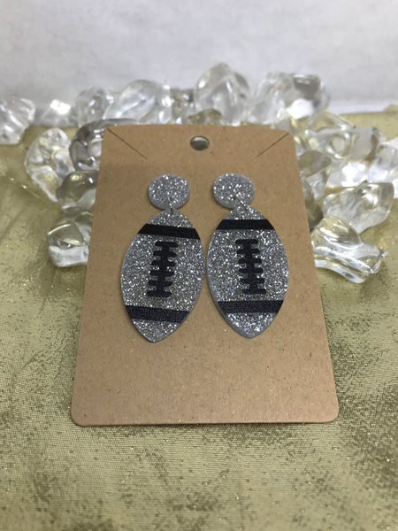 Glitter Resin Football Earrings-Silver