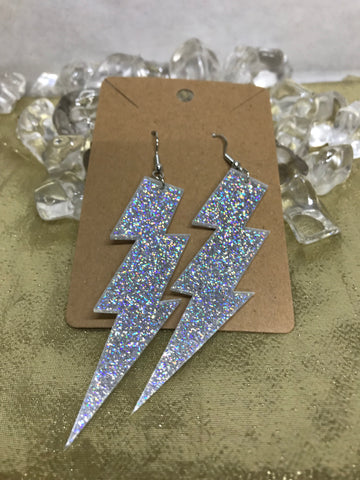 Glitter Resin Lightning Earrings-Silver