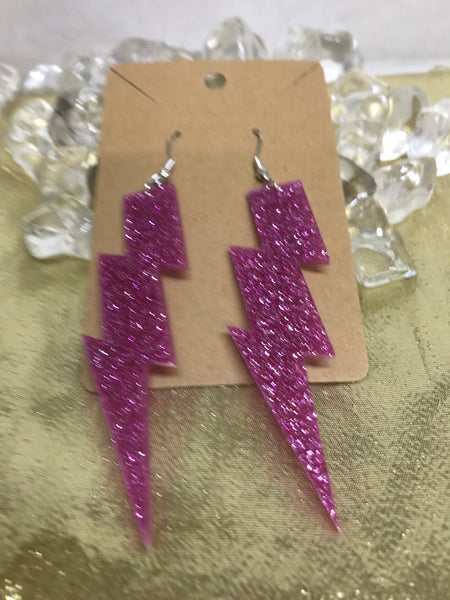 Glitter Resin Lightning Earrings-Pink