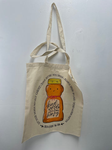 15"x15" Tan Tote bag w/Strap-Kind words are like honey