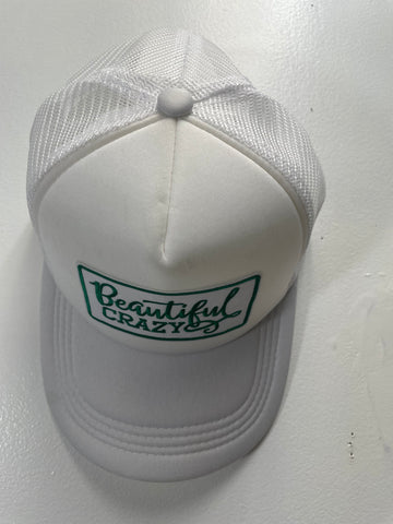 Baseball Hats-White w/Beautiful Crazy (emerald Green thread)