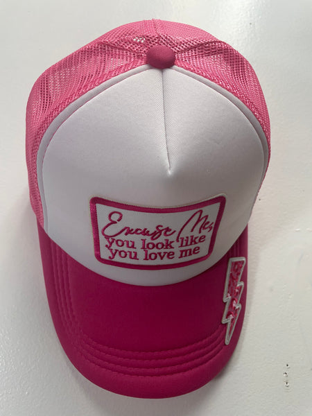 Baseball Hats-Pink/White Excuse  me you look like you love me
