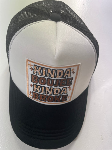 Baseball Hats-Black/White Kinda Boujee Kinda Broke