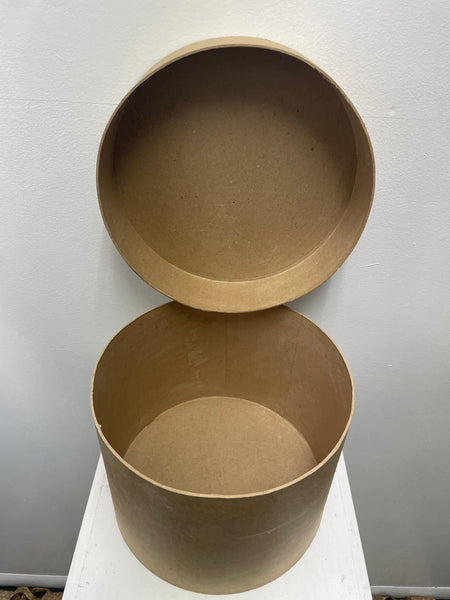 11"W x 8" T Tan Paper Mache Round Hat Box