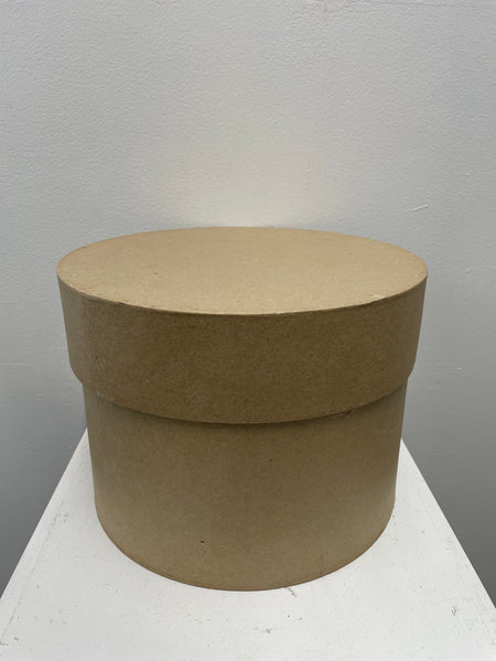11"W x 8" T Tan Paper Mache Round Hat Box