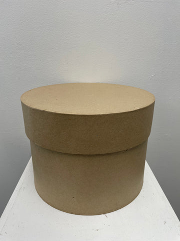 11"W x 8" T Tan Paper Mache Round Hat Box
