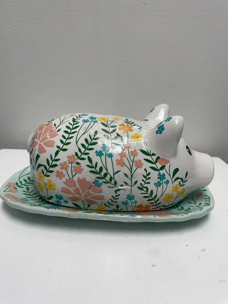 Floral Pig Butter Dish