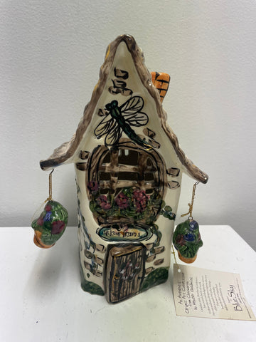 5" w x 8 1/2"T Clayworks Tan Ceramic Birdhouse Jean Gardner