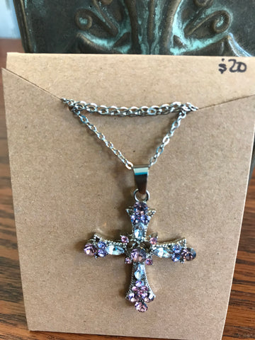 Pink/White Zircon Cross Necklace