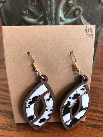 Cow print Wood Dangle Earrings