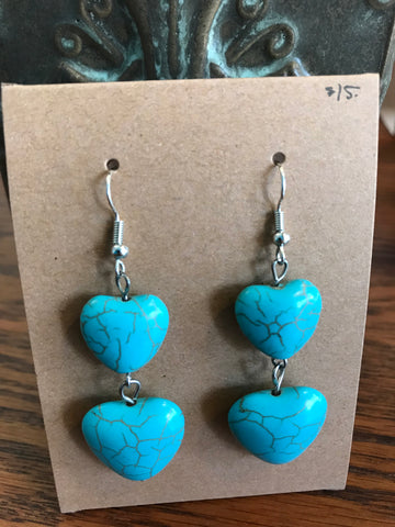 Turquoise Heart Dangle Earrings