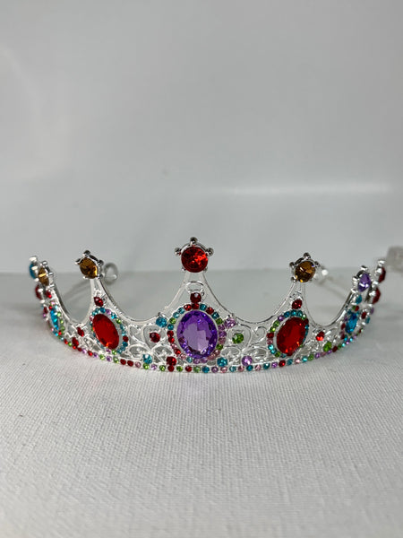 Big Bling Crown/Tiara-Silver Multi Color Rhinestones