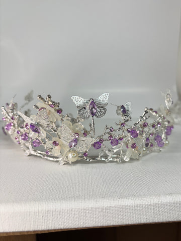 Big Bling Crown/Tiara-Silver w/butterflies Lavender Rhinestones