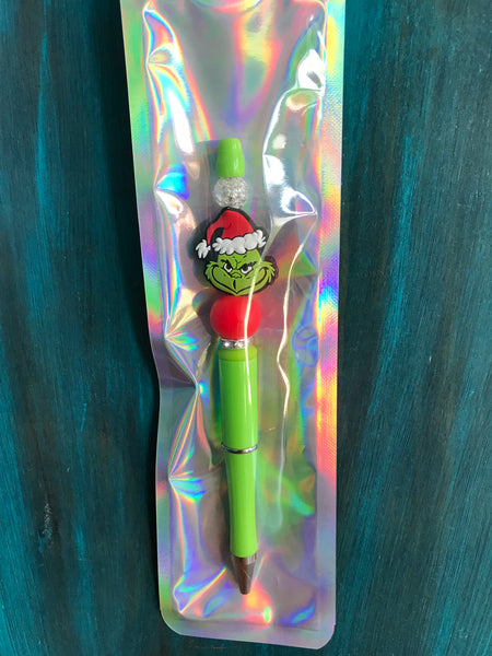 Beaded Pens-Grinch Head