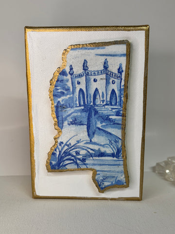 4"x6"Mississippi On Canvas-Castle w/landscape blue/white