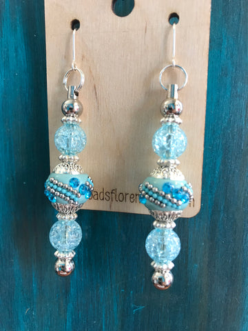 Decorative Triple Beaded Earrings-Blue
