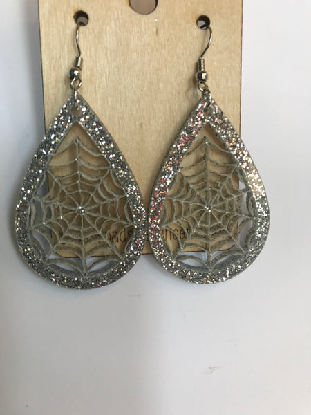 Spiderweb Earrings-Silver Glitter