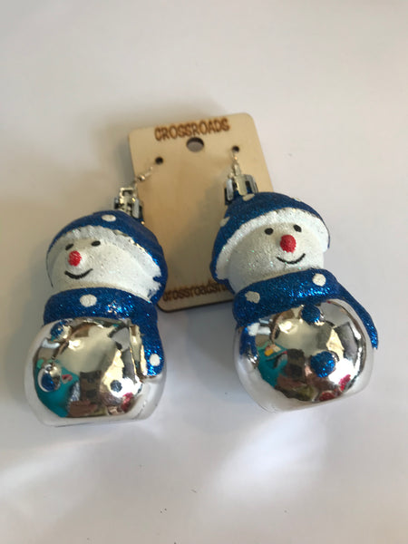 Snowman Earrings-Giant-Blue/Silver