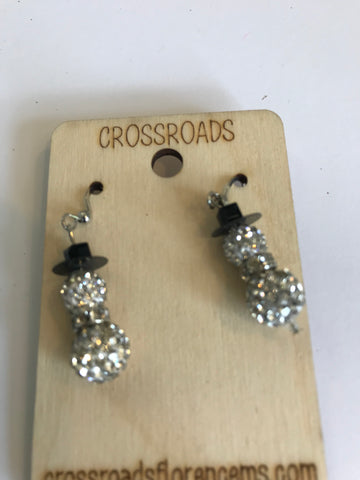 Snowman Earrings-Small-crystal w/black hat