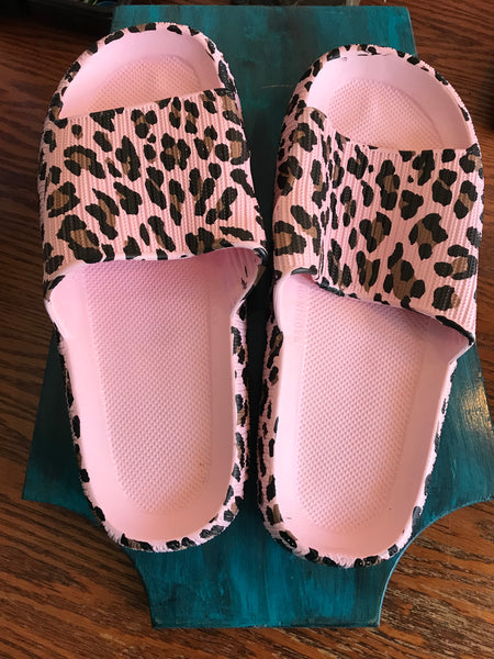 Slide on Sandals-Pink Leopard