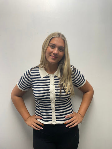 The Workshop Navy Button down Striped Top Kaitlyn Martin