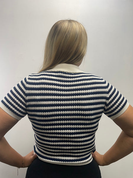 The Workshop Navy Button down Striped Top Kaitlyn Martin