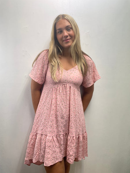 Umgee Floral w/cut back Dress-Pink