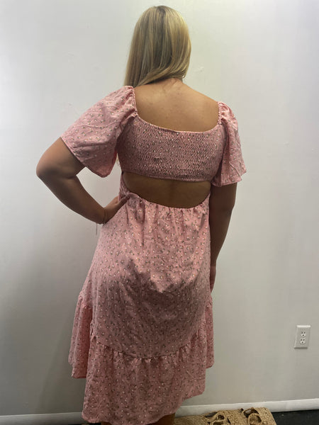 Umgee Floral w/cut back Dress-pink-back