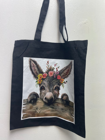 15"x14" Black Tote Bag-Donkey