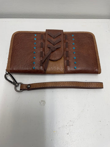 Brown Button Snap Wristlet Wallet