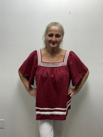 She & Sky Maroon/White Stripe Game Day Top